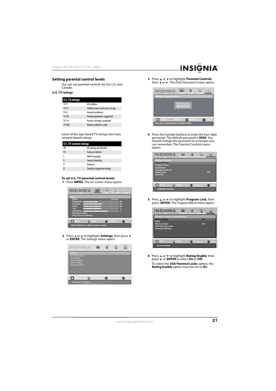 Setting parental control levels | Insignia NS-40E560A11 User Manual | Page 25 / 40