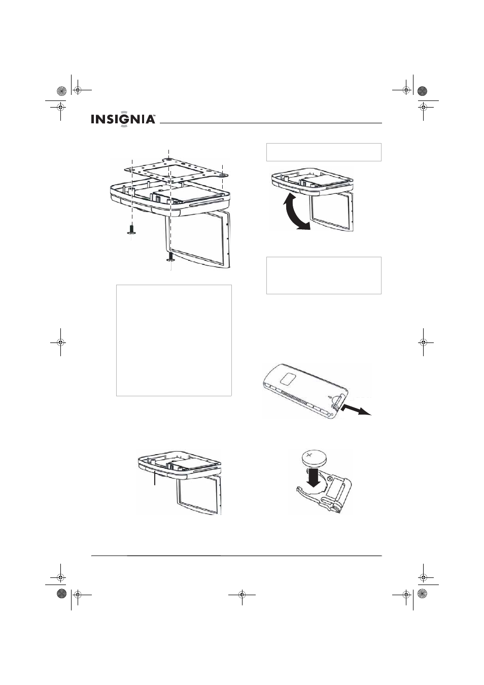 Uso del reproductor de dvd, Cómo abrir y cerrar el reproductor de dvd, Para abrir y cerrar el reproductor de dvd | Uso del control remoto, Instalación de la pila del control remoto, Para instalar la pila | Insignia NS-M10OHD User Manual | Page 30 / 38