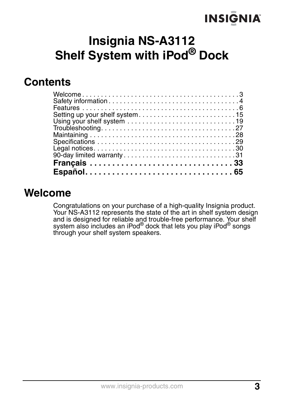 Insignia NS-A3112 User Manual | Page 3 / 100