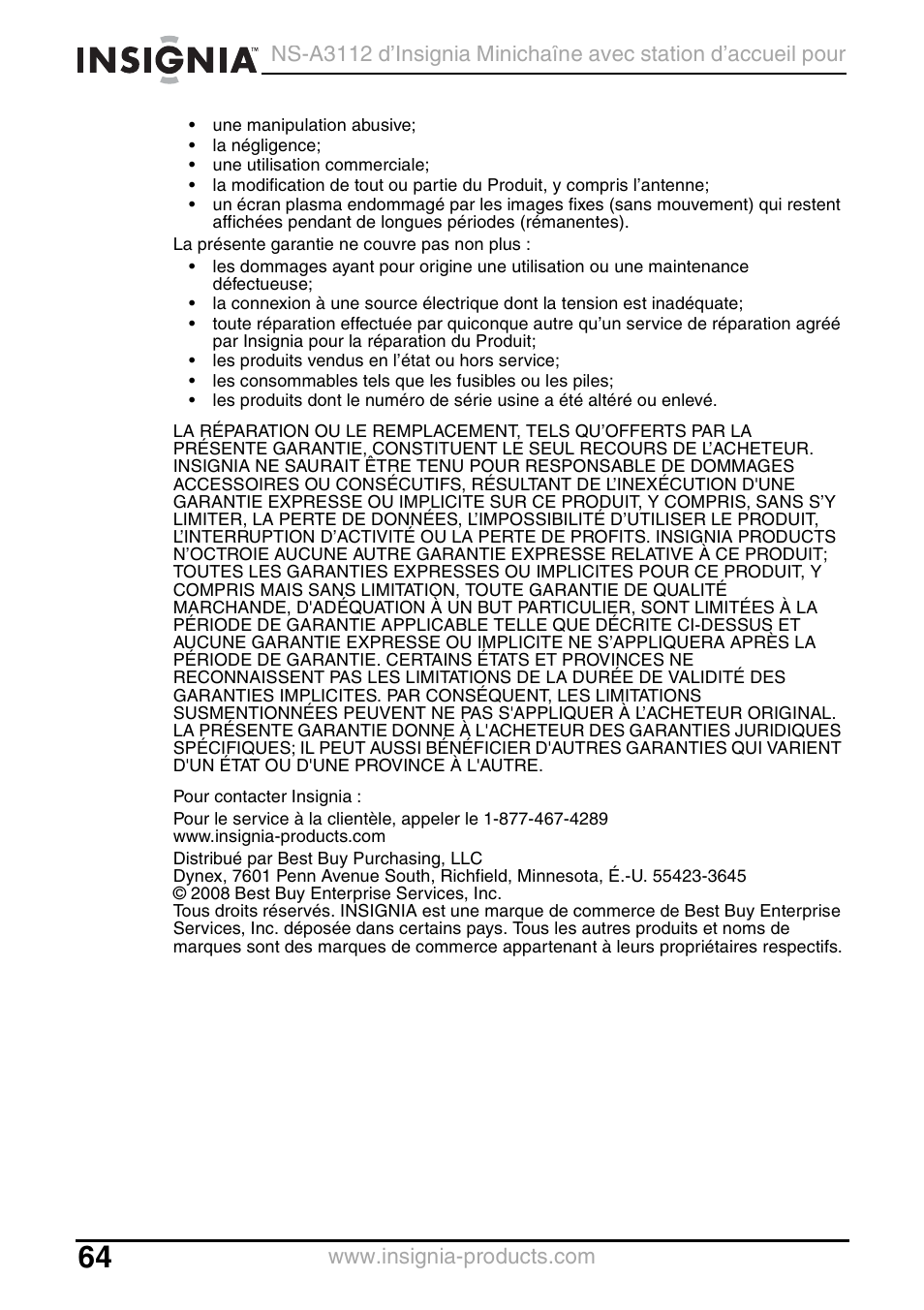 Insignia NS-A3112 User Manual | Page 64 / 100