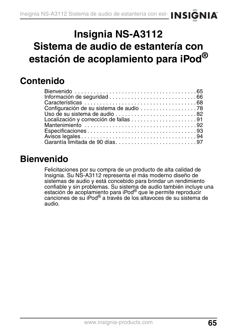 Insignia NS-A3112 User Manual | Page 65 / 100