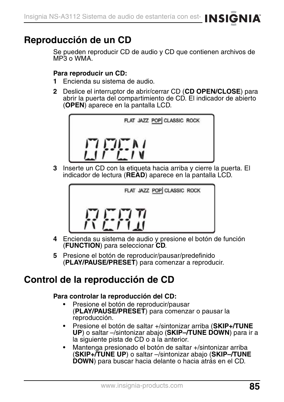 Reproducción de un cd, Control de la reproducción de cd | Insignia NS-A3112 User Manual | Page 85 / 100