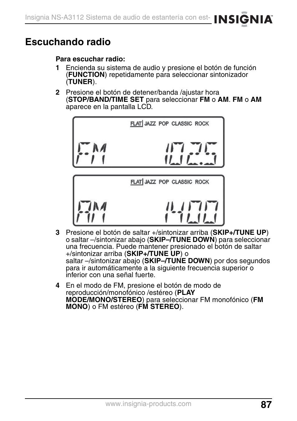 Escuchando radio | Insignia NS-A3112 User Manual | Page 87 / 100