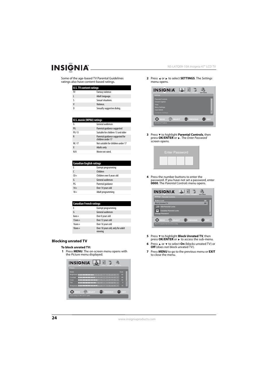 Blocking unrated tv | Insignia NS-L47Q09-10A User Manual | Page 28 / 40