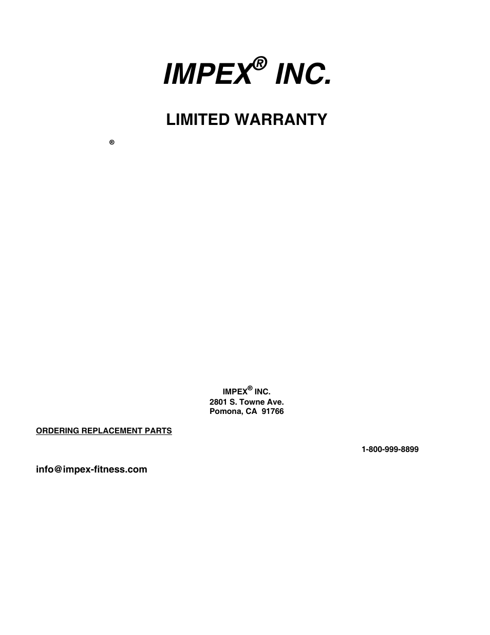 Impex, Limited warranty | Impex BF-1201 User Manual | Page 21 / 22