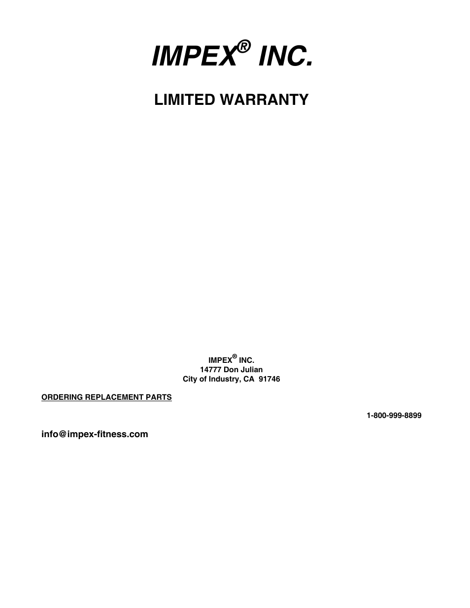Impex, Limited warranty | Impex PM-3200 User Manual | Page 26 / 26
