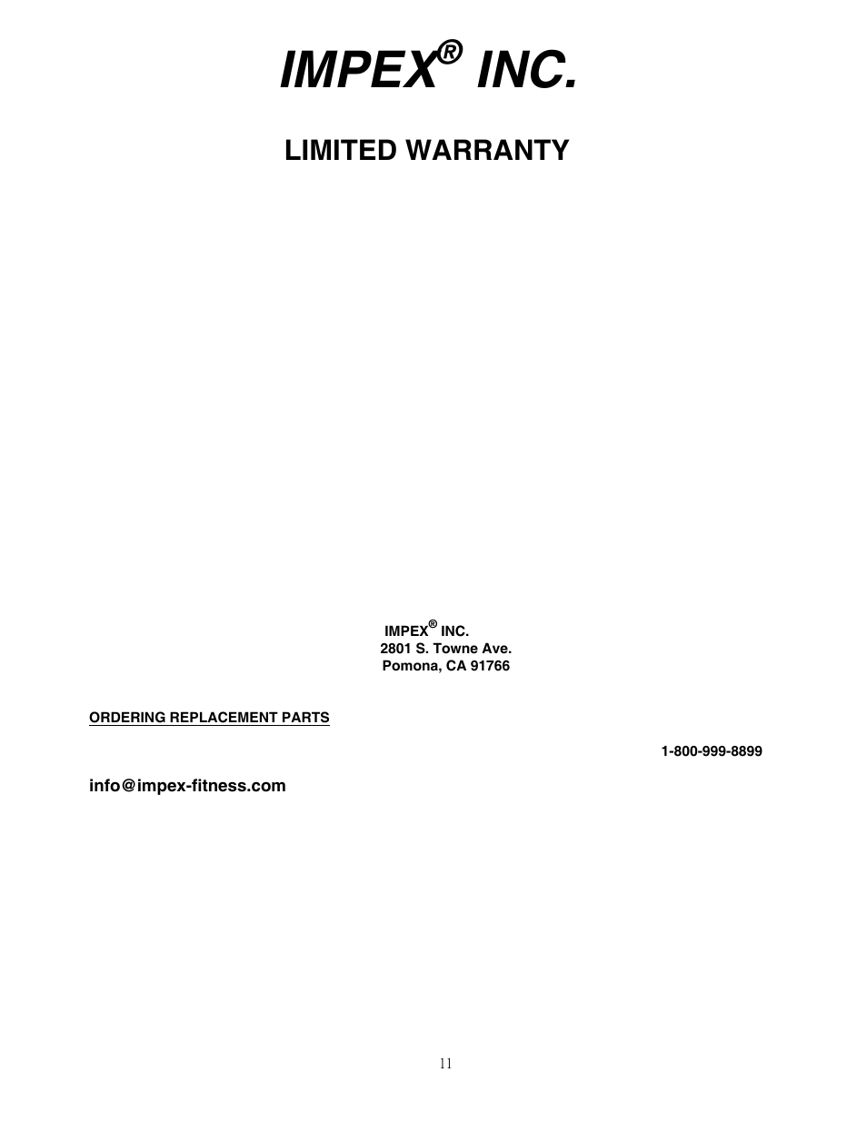 Impex, Limited warranty | Impex PM-4400 User Manual | Page 12 / 12