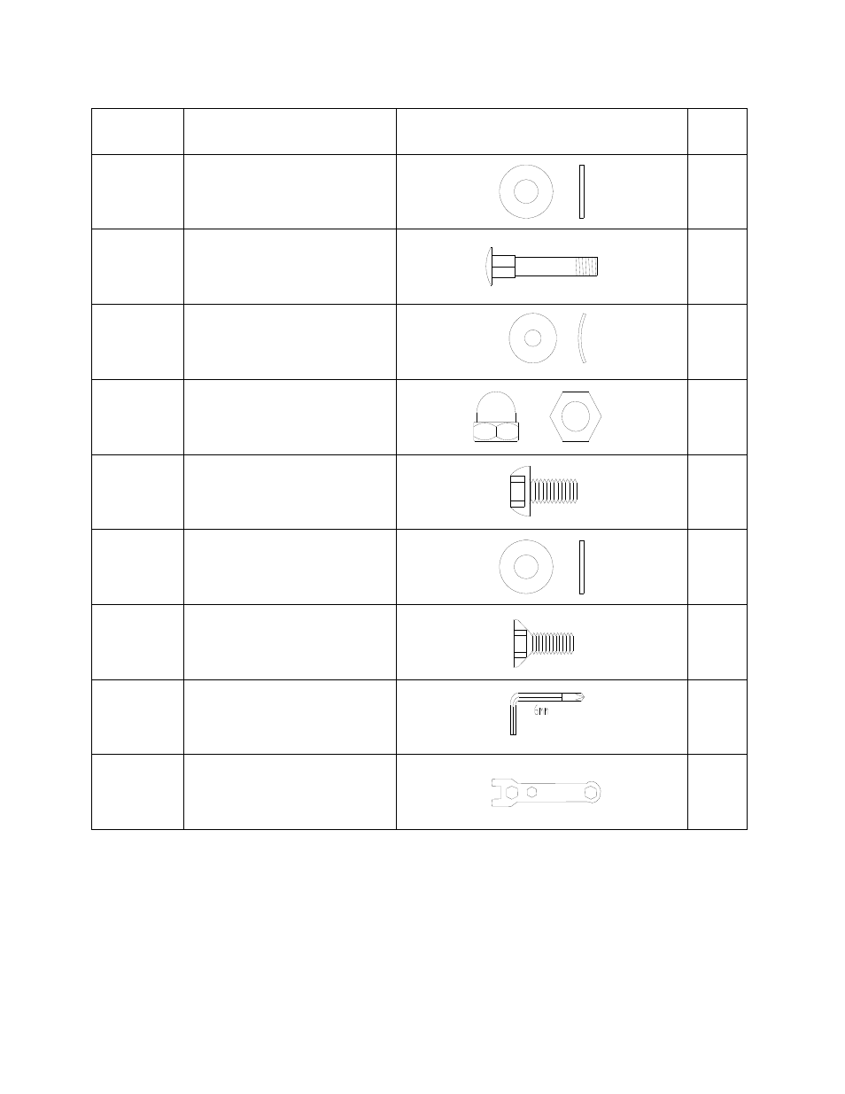 M8 x 2 ½” carriage bolt, Ø 7/8” curved washer, M8 acorn nut | M8 x 5/8” allen bolt, Ø 1” flat washer, Hardware pack | Impex ME-708 User Manual | Page 5 / 17