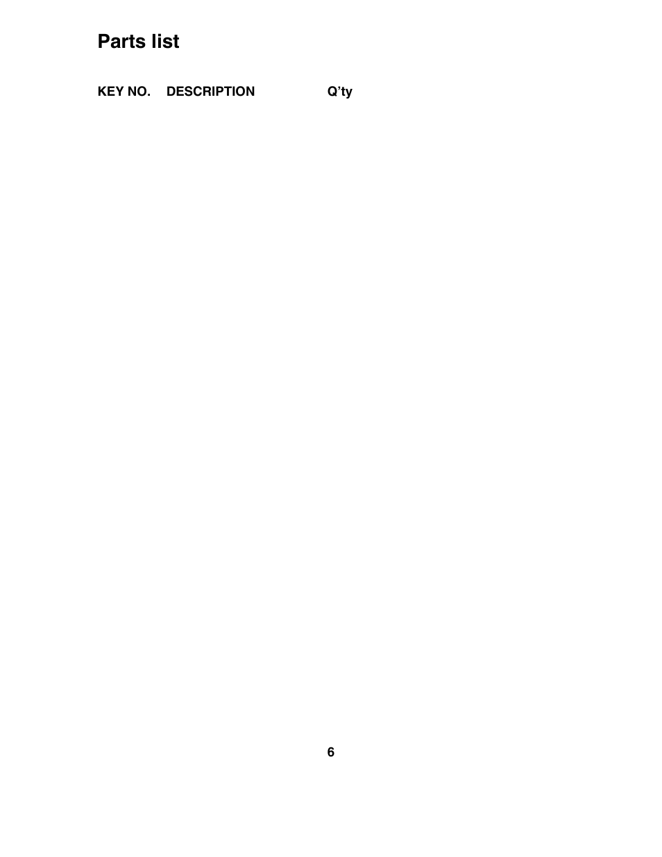 Parts list, Key no. description q’ty | Impex JD-3.1 User Manual | Page 7 / 8
