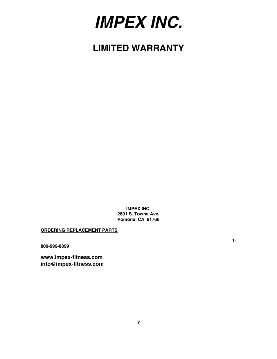 Impex inc, Limited warranty | Impex JD-3.1 User Manual | Page 8 / 8