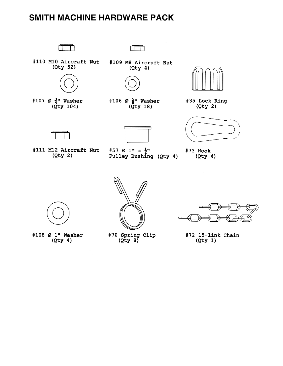 Smith machine hardware pack | Impex SM-4008 User Manual | Page 8 / 38