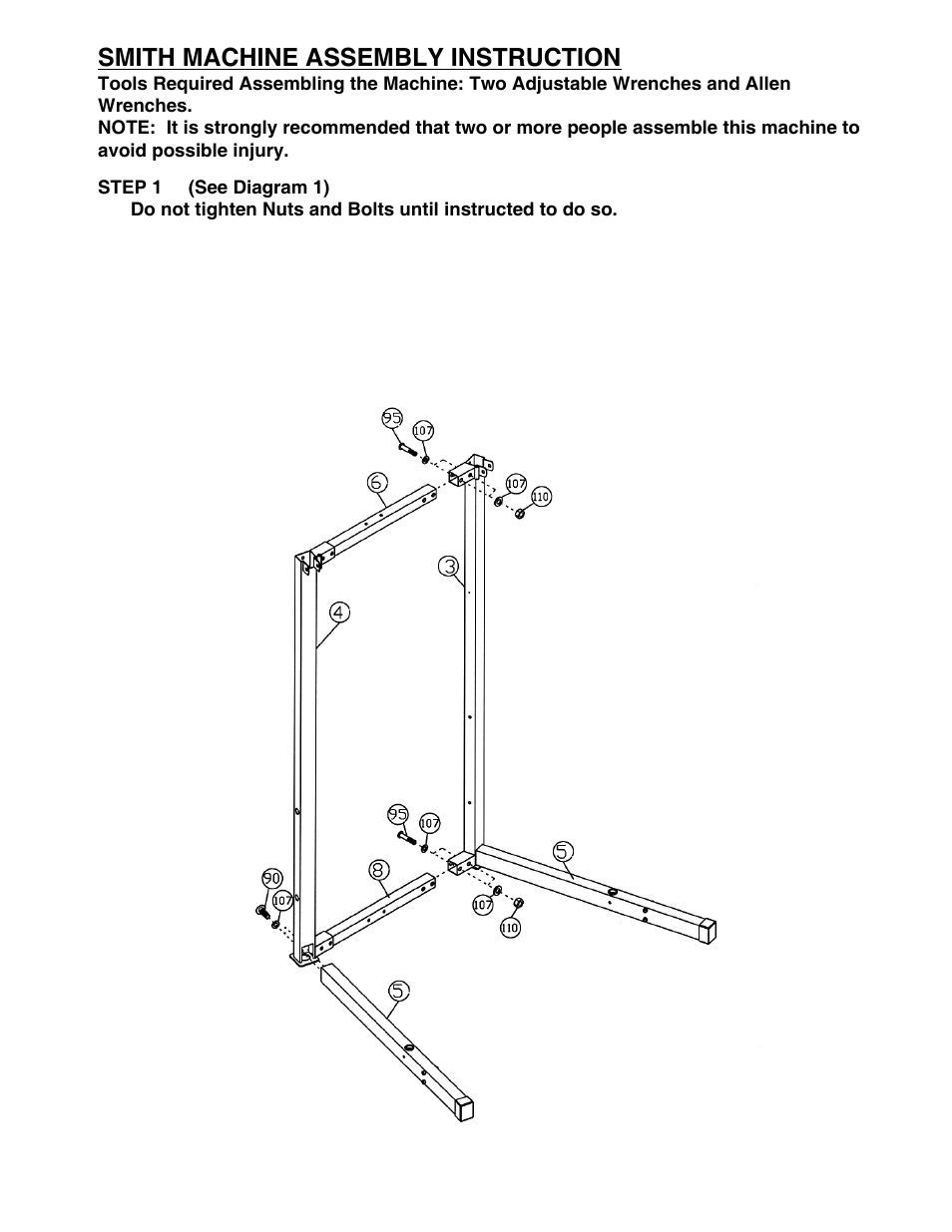 Smith machine assembly instruction, Diagram 1 | Impex SM-4008 User Manual | Page 9 / 38