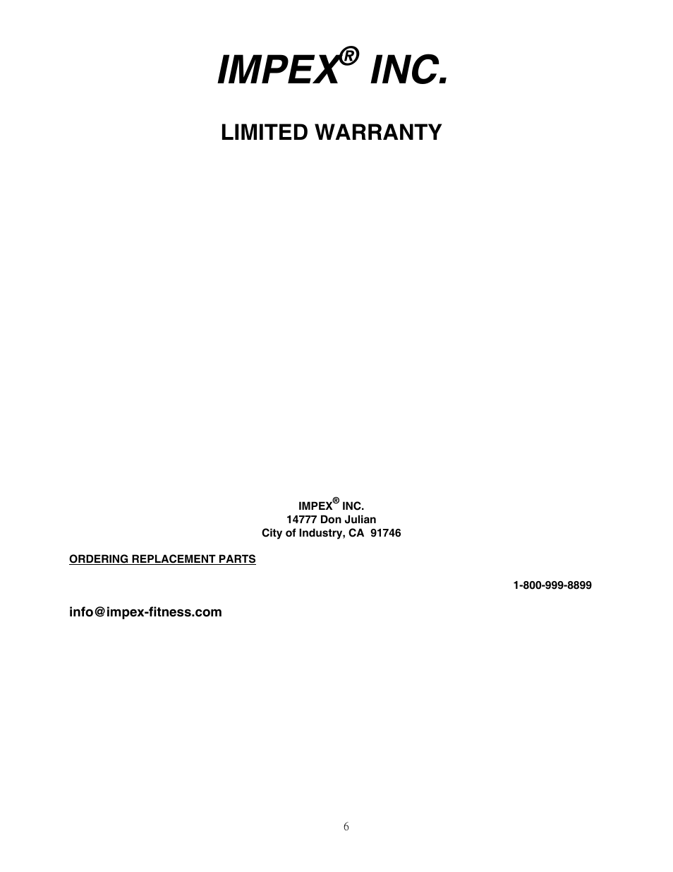 Impex, Limited warranty | Impex PM-30 User Manual | Page 7 / 7
