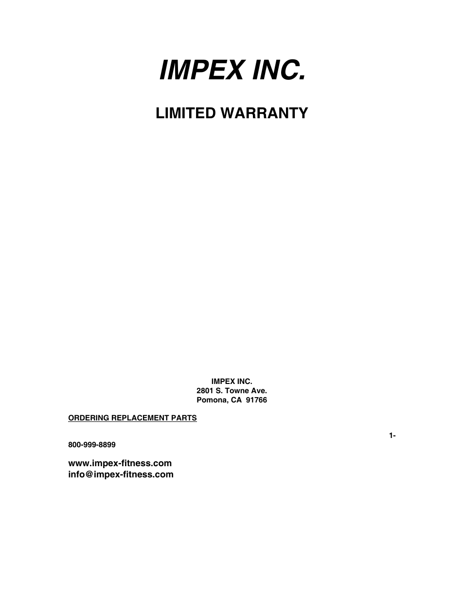 Impex inc, Limited warranty | Impex DBR-86 User Manual | Page 7 / 7