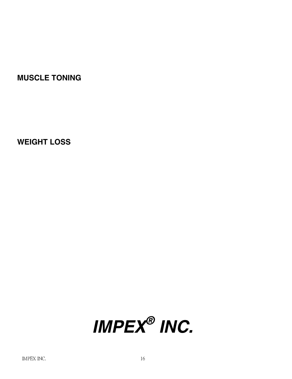 Muscle toning, Weight loss, Impex | Impex NS-1003U User Manual | Page 17 / 18