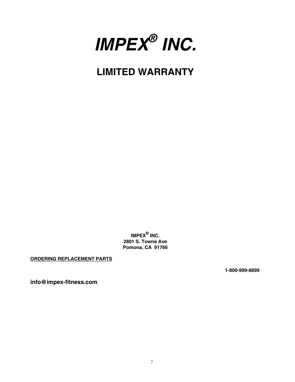 Impex, Limited warranty | Impex PM-40 User Manual | Page 8 / 8