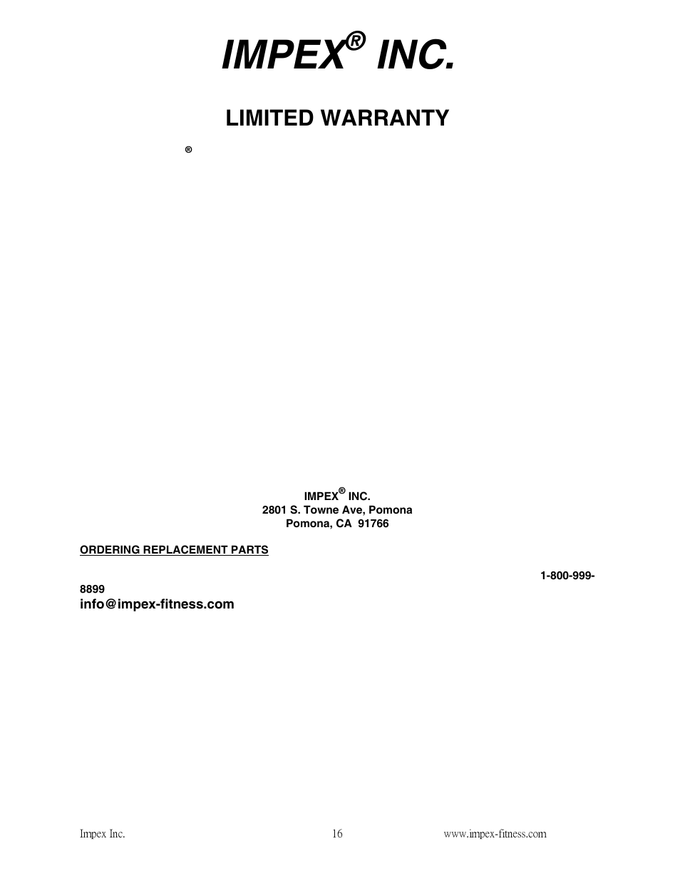 Impex, Limited warranty | Impex NS-652 User Manual | Page 17 / 17