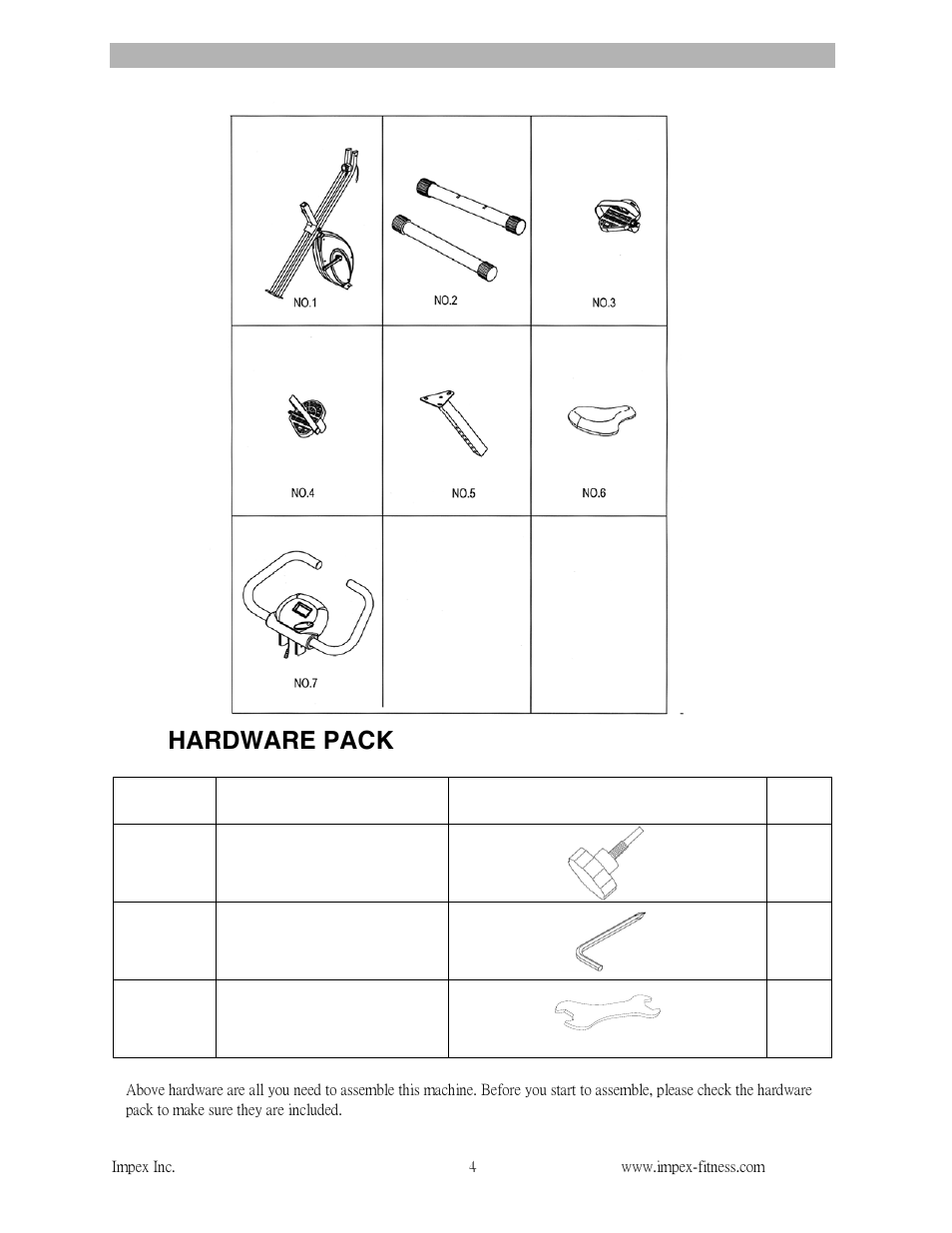 Hardware pack | Impex NS-652 User Manual | Page 5 / 17