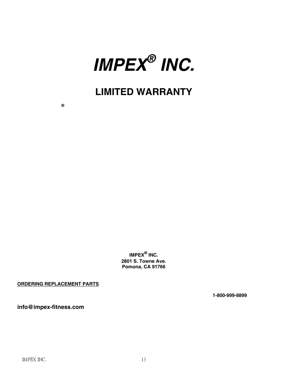 Impex, Limited warranty | Impex H2502C User Manual | Page 14 / 15