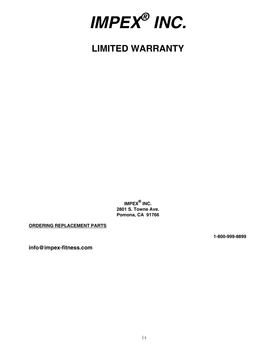 Impex, Limited warranty | Impex ADI-5100-I User Manual | Page 15 / 15