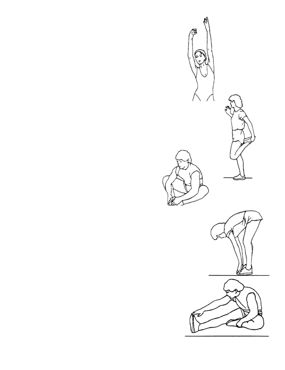 Side stretches, Quadriceps stretch, Inner thigh stretch | Toe touches, Hamstring stretches | Impex GB-3006AP User Manual | Page 16 / 18