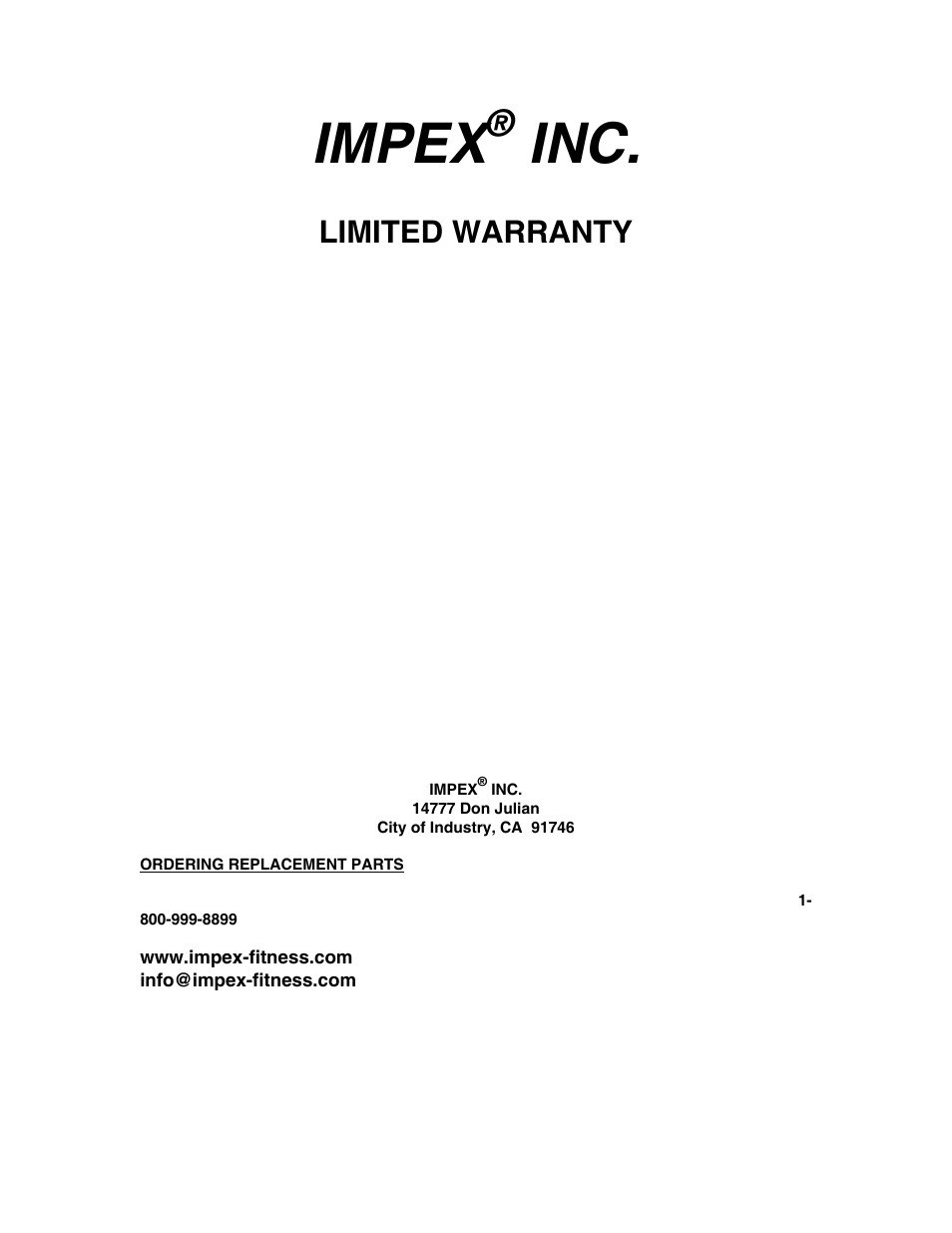 Impex, Limited warranty | Impex SB-228 User Manual | Page 11 / 11