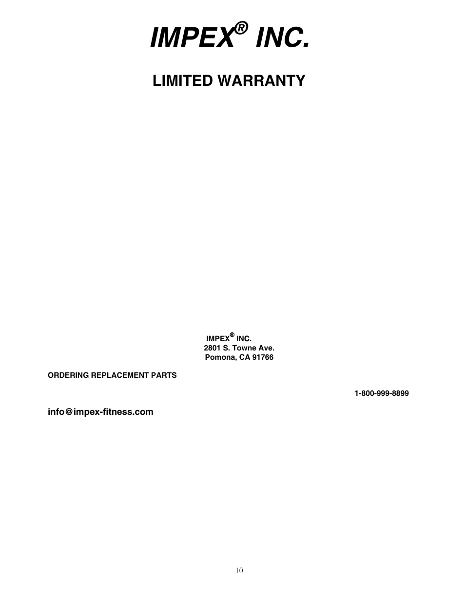Impex, Limited warranty | Impex TT-360 User Manual | Page 11 / 11