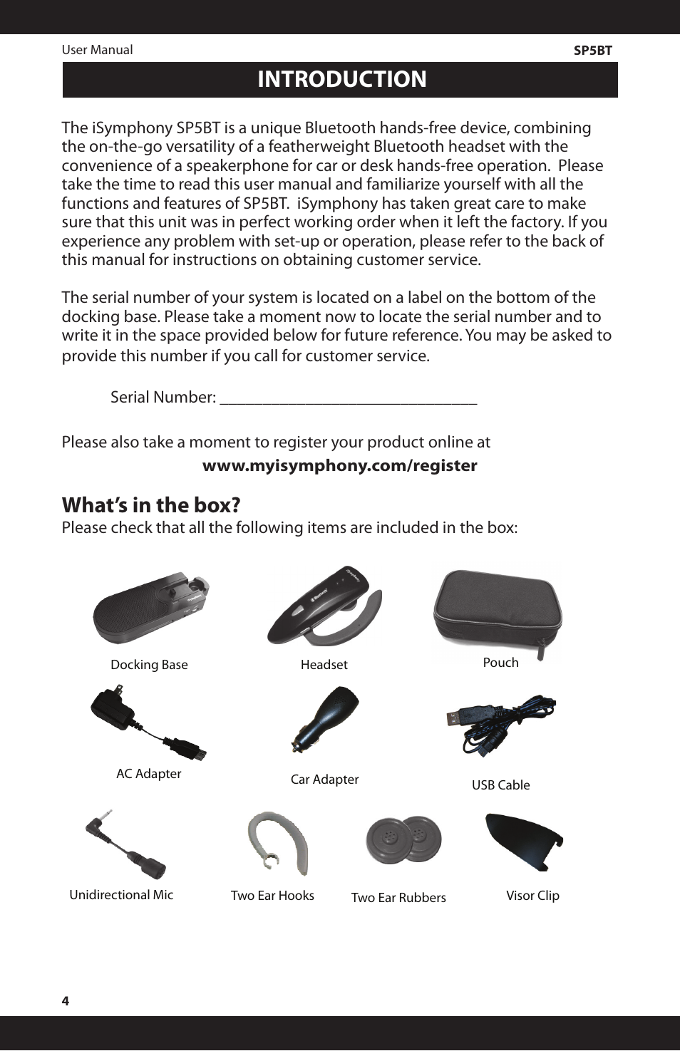 Introduction, What’s in the box | iSymphony SP5BT User Manual | Page 4 / 16