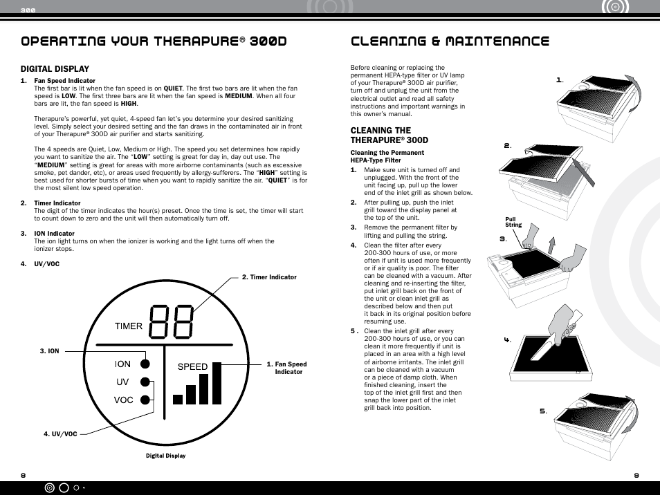 Operating your therapure® 300d, Cleaning & maintenance | Ionic Pro 1040808 User Manual | Page 6 / 10