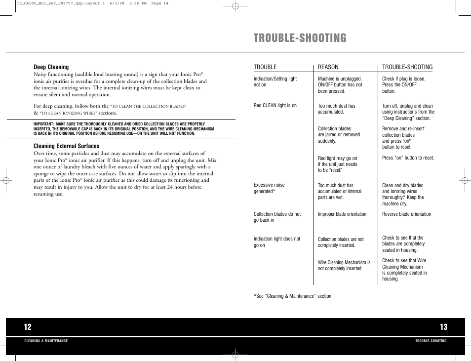 Trouble-shooting | Ionic Pro CA500 User Manual | Page 8 / 11