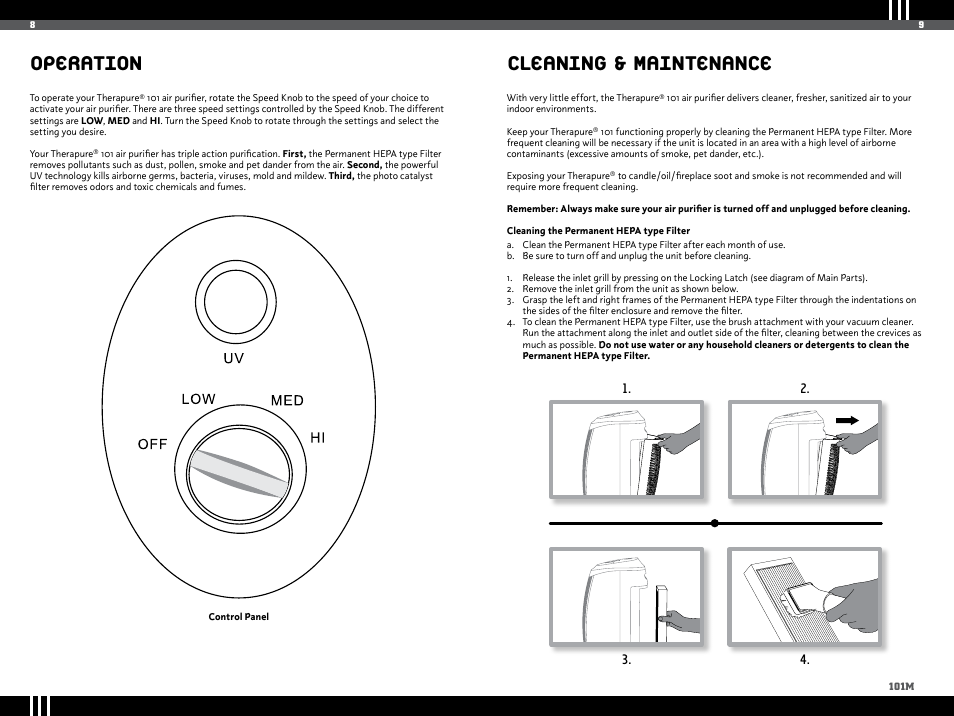 Operation, Cleaning & maintenance | Ionic Pro TP101M User Manual | Page 6 / 10