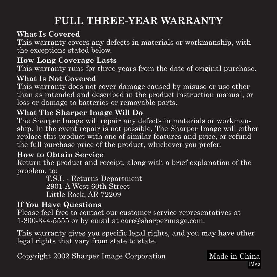 Full three-year warranty | Ionic Pro SI749 User Manual | Page 11 / 11