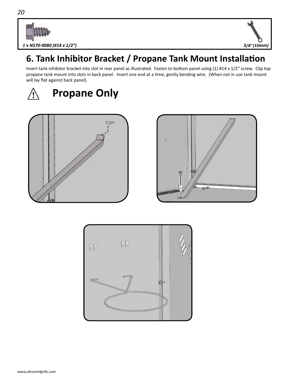 Propane only, Front cabinet support installation, Heat shield installation | Interlink electronic L485SIB User Manual | Page 20 / 48