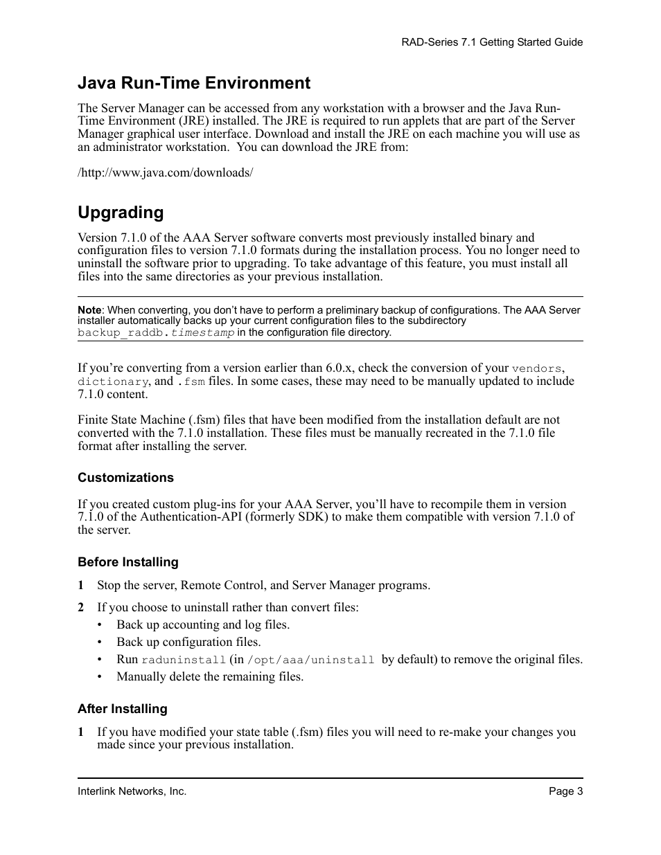 Java run-time environment, Upgrading, Customizations before installing after installing | Interlink electronic 7.1 User Manual | Page 7 / 25