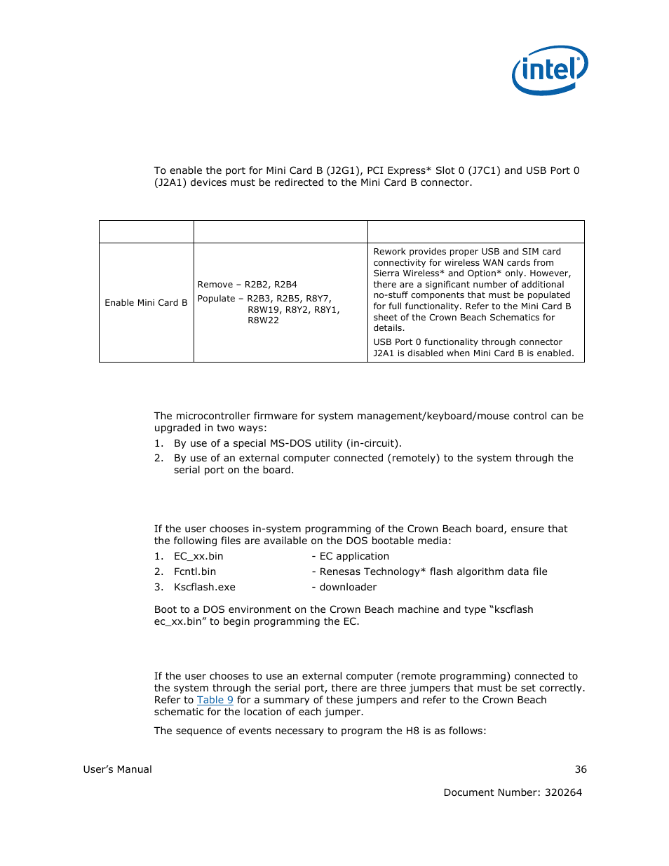 9 h8s (jtag) programming headers, 1 h8 in-system programming, 2 h8 remote programming | Intel ATOM US15W User Manual | Page 36 / 54