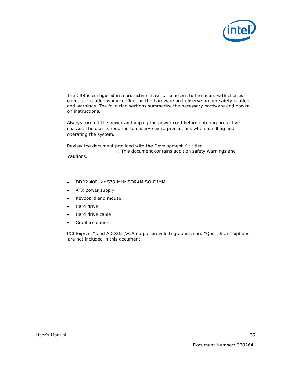 5quick start, 1 required peripherals | Intel ATOM US15W User Manual | Page 39 / 54