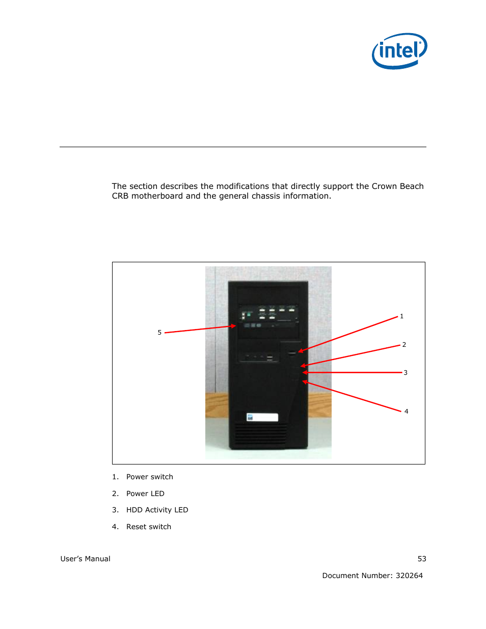 Appendix c external features, C.1 external feature locations, C.1.1 external feature location (front of chassis) | Intel ATOM US15W User Manual | Page 53 / 54