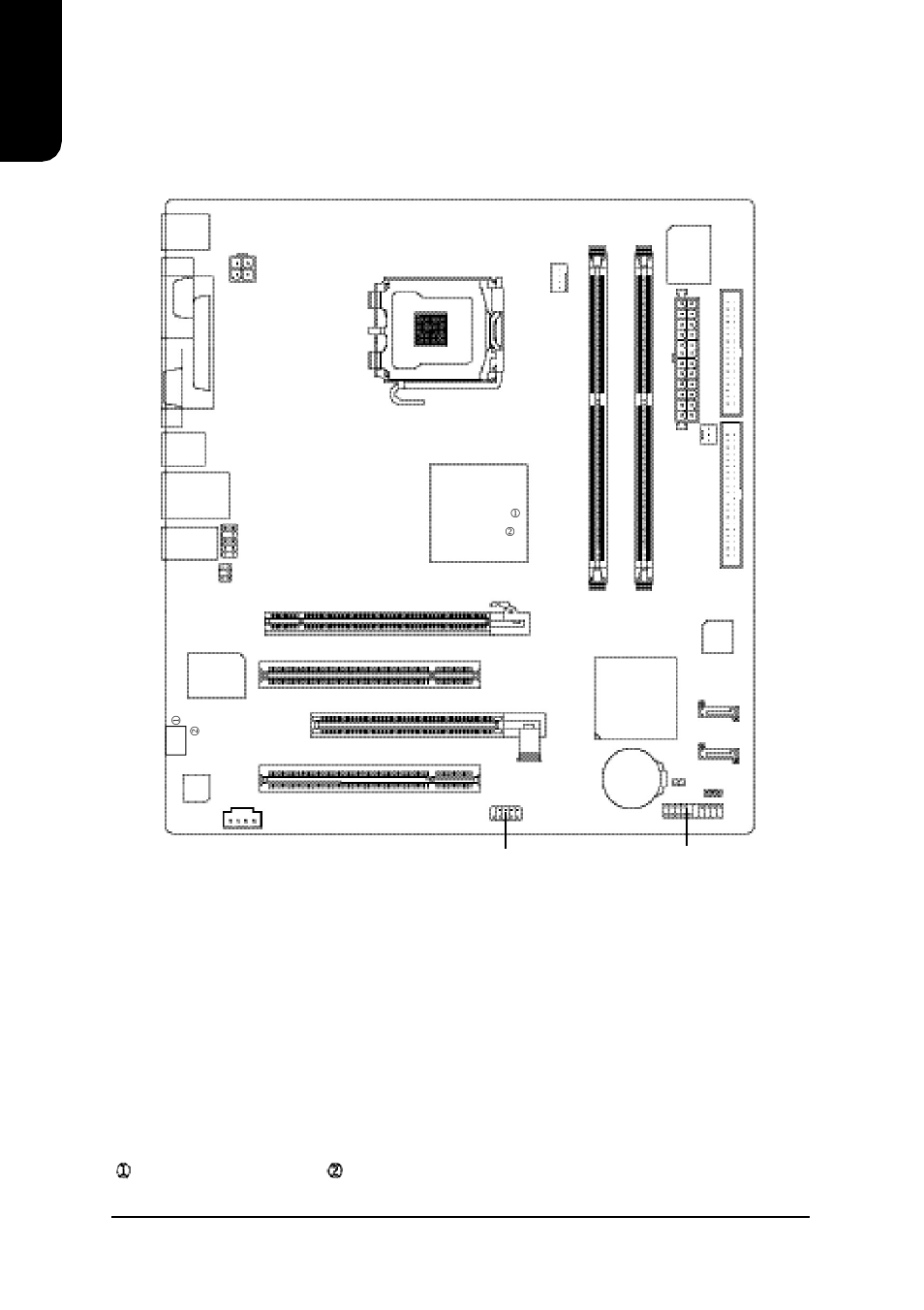 Motherboard layout, English, Xp-p5cm | Only for xp-p5cm-gv. only for xp-p5cm-gl | Intel XP-P5CM-GV User Manual | Page 4 / 28