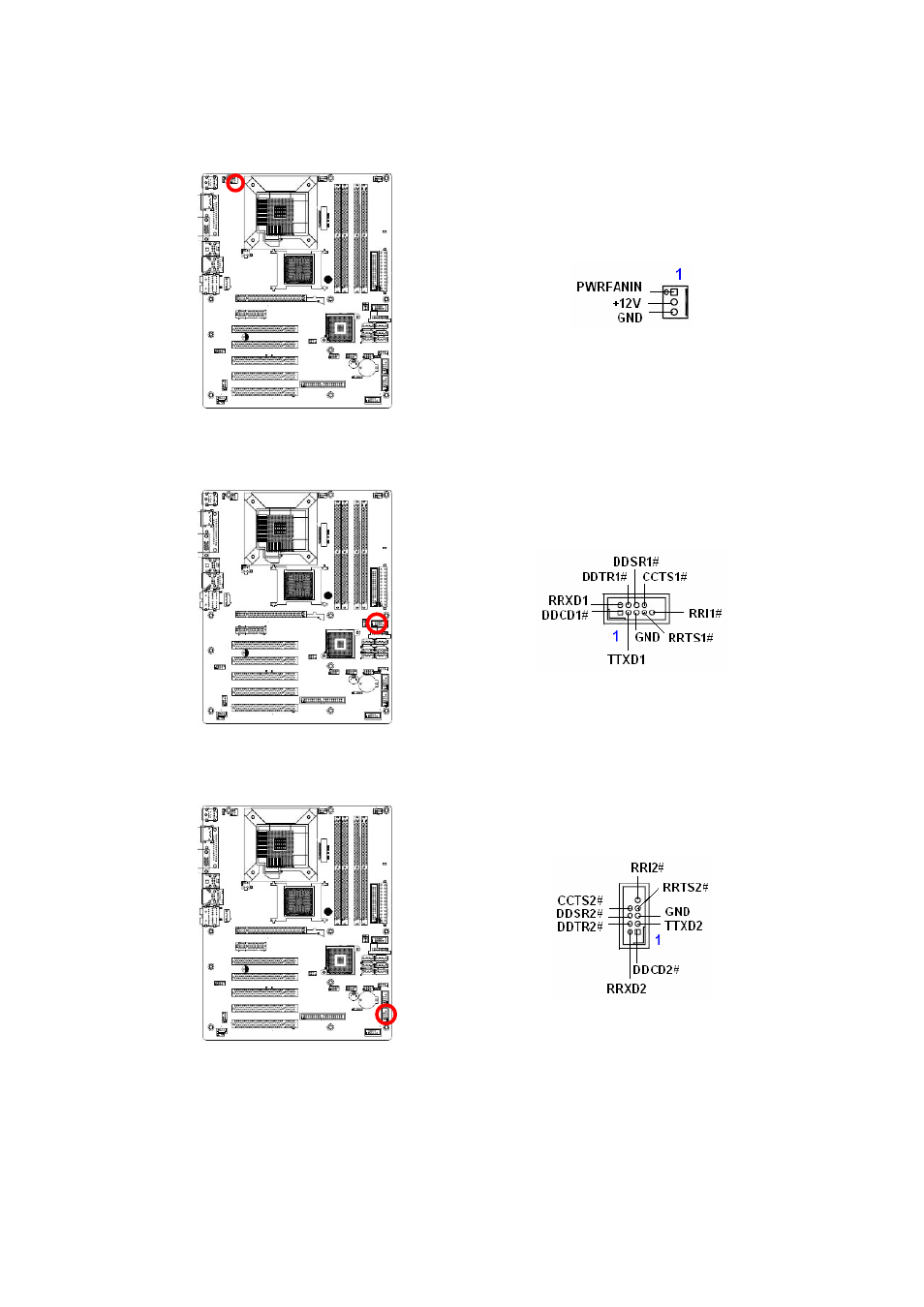 5 power fan connector (pwr_fan), 6 serial port connector 1 (com1), 7 serial port connector 2 (com2) | Intel AX965Q User Manual | Page 44 / 81