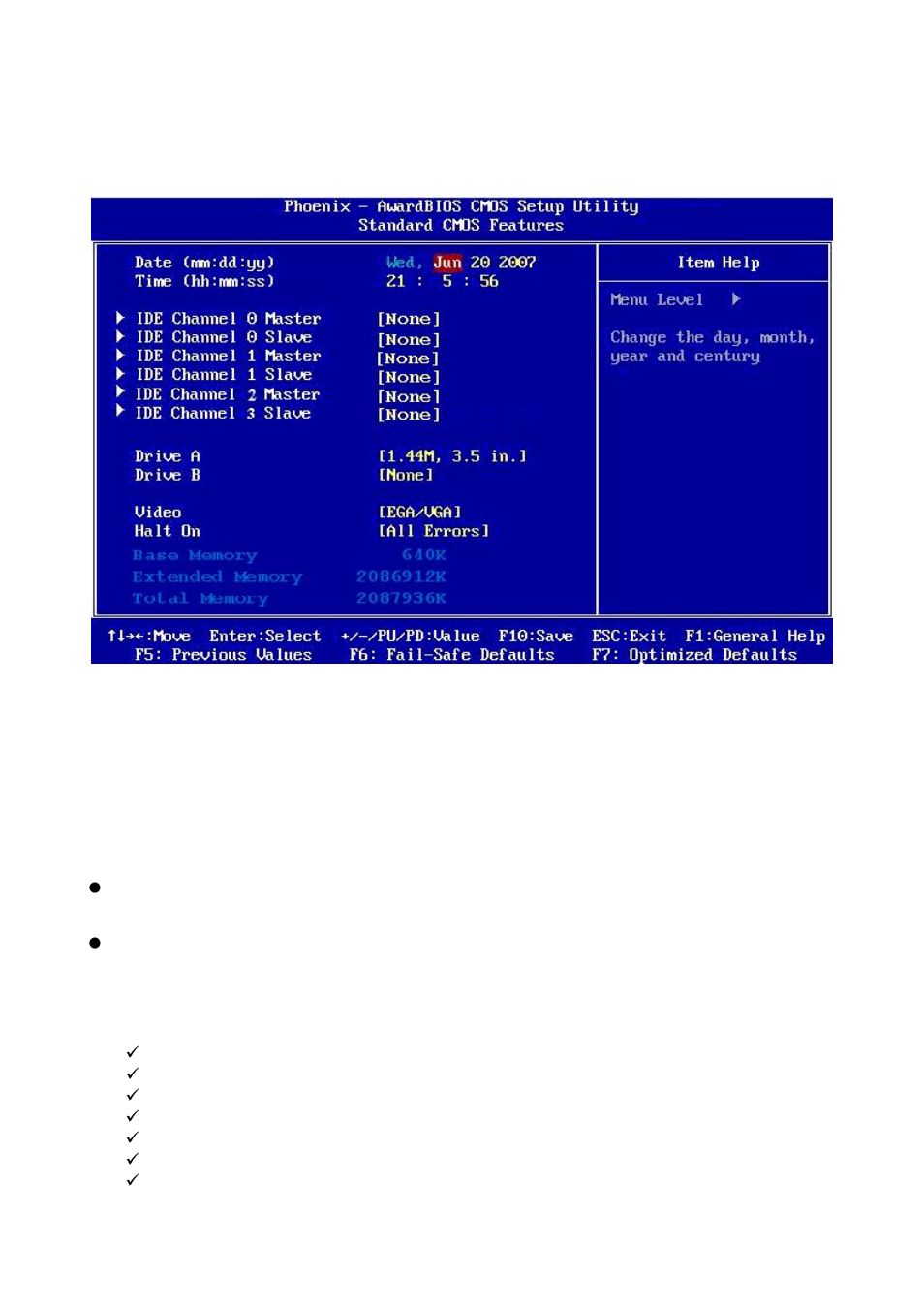 1 standard cmos features, 1 date [day, xx/xx/xxxx, 2 time [xx:xx:xx | 3 ide channel 0/1/2/3 master / slave | Intel AX965Q User Manual | Page 57 / 81