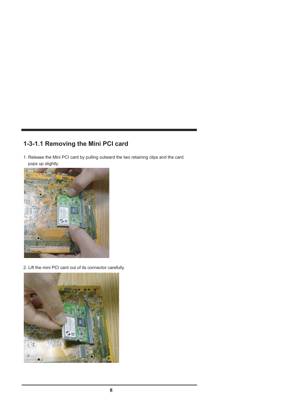3-1.1 removing the mini pci card | Intel CV702A User Manual | Page 12 / 63