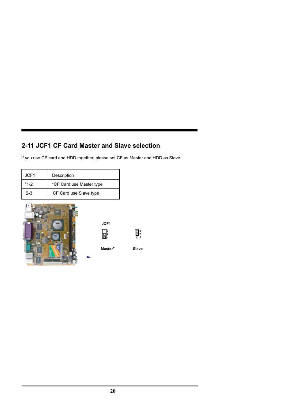 11 jcf1 cf card master and slave selection | Intel CV702A User Manual | Page 24 / 63
