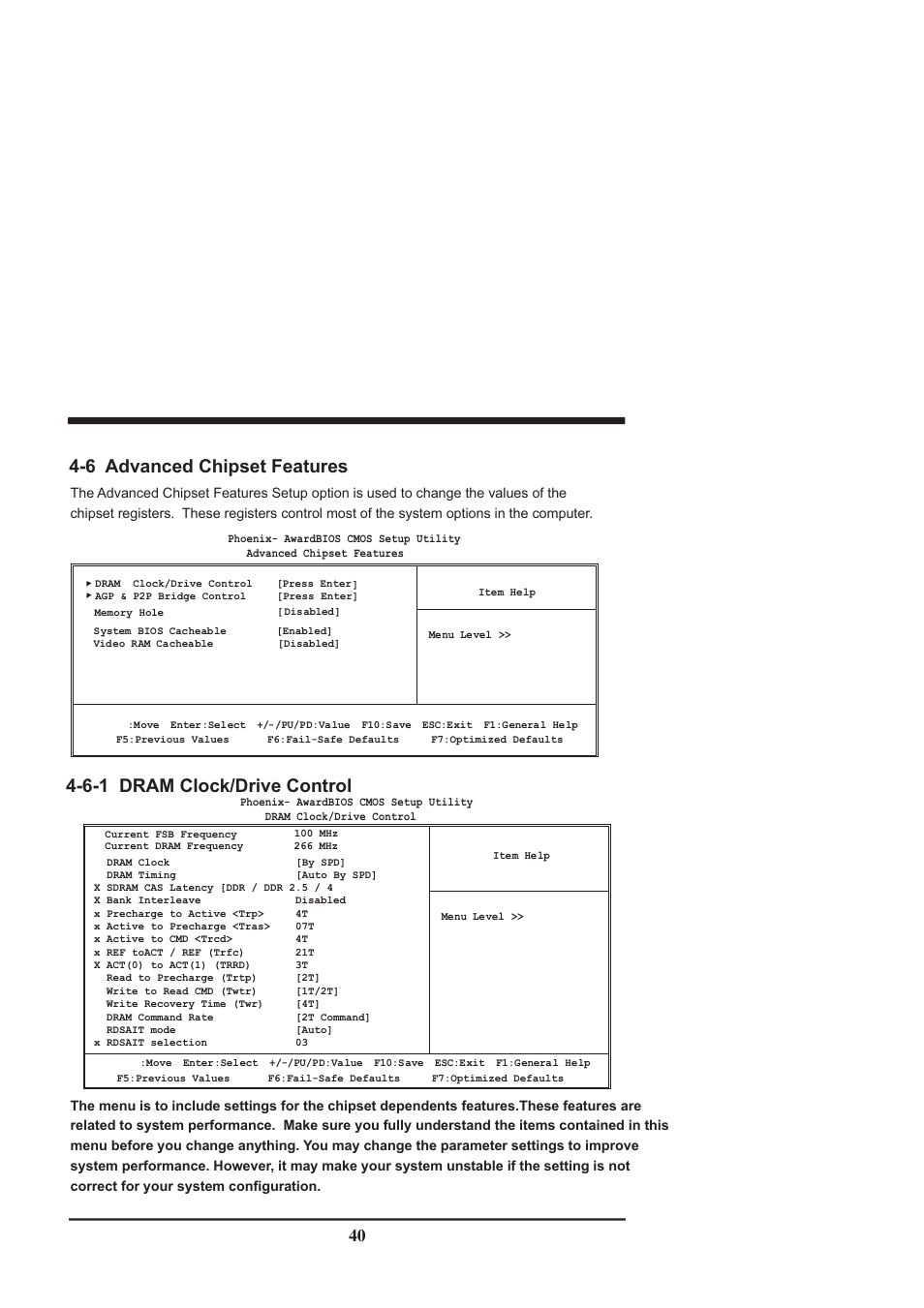 6 advanced chipset features, 6-1 dram clock/drive control | Intel CV702A User Manual | Page 44 / 63