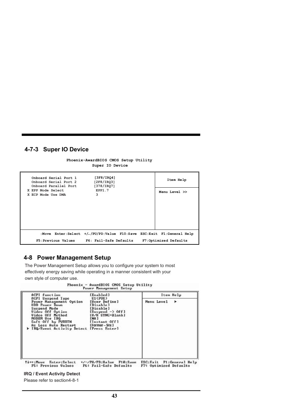 7-3 super io device, 8 power management setup | Intel CV702A User Manual | Page 47 / 63