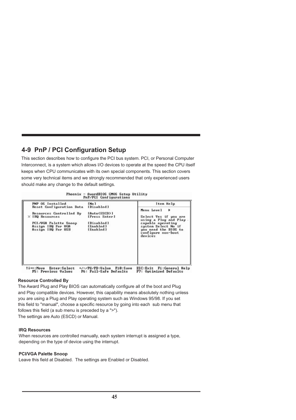 9 pnp / pci configuration setup | Intel CV702A User Manual | Page 49 / 63