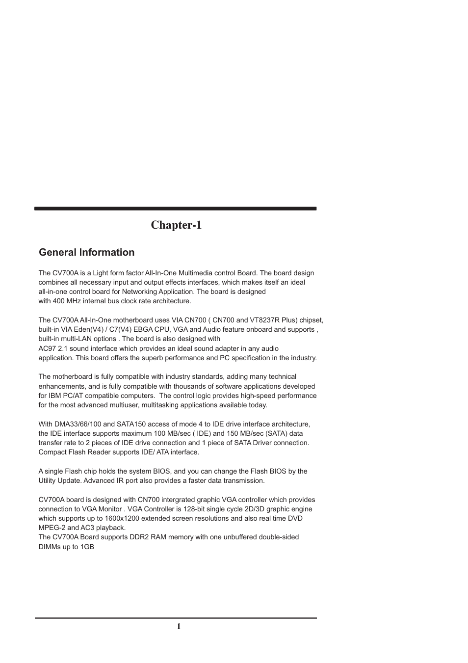 Chapter-1, General lnformation | Intel CV702A User Manual | Page 5 / 63