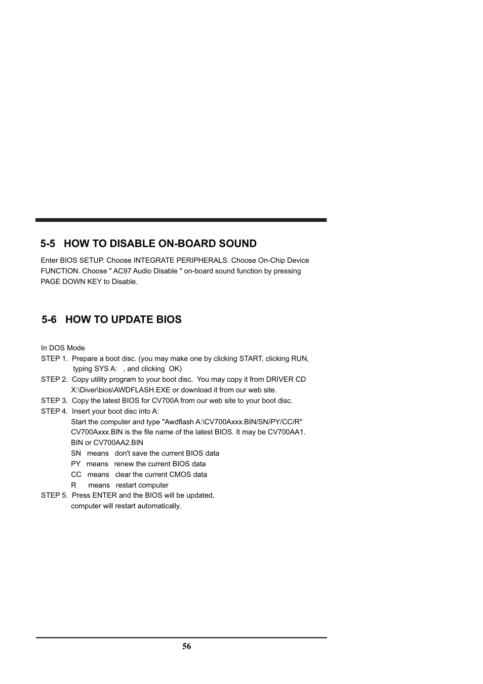 5 how to disable on-board sound, 6 how to update bios | Intel CV702A User Manual | Page 60 / 63