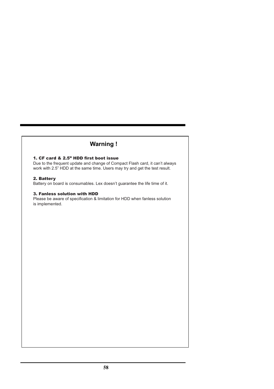 Warning | Intel CV702A User Manual | Page 62 / 63