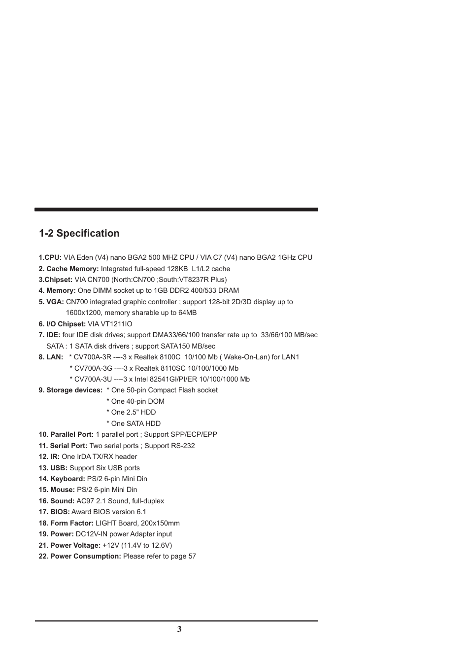 2 specification | Intel CV702A User Manual | Page 7 / 63