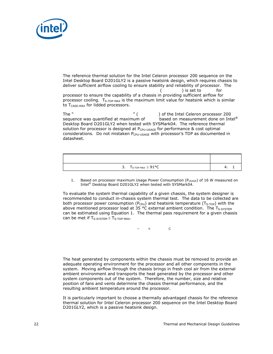 4 system thermal solution considerations, 1 chassis thermal design capabilities, 2 improving chassis thermal performance | System thermal solution considerations, Chassis thermal design capabilities, Improving chassis thermal performance | Intel CELERON 200 User Manual | Page 22 / 53